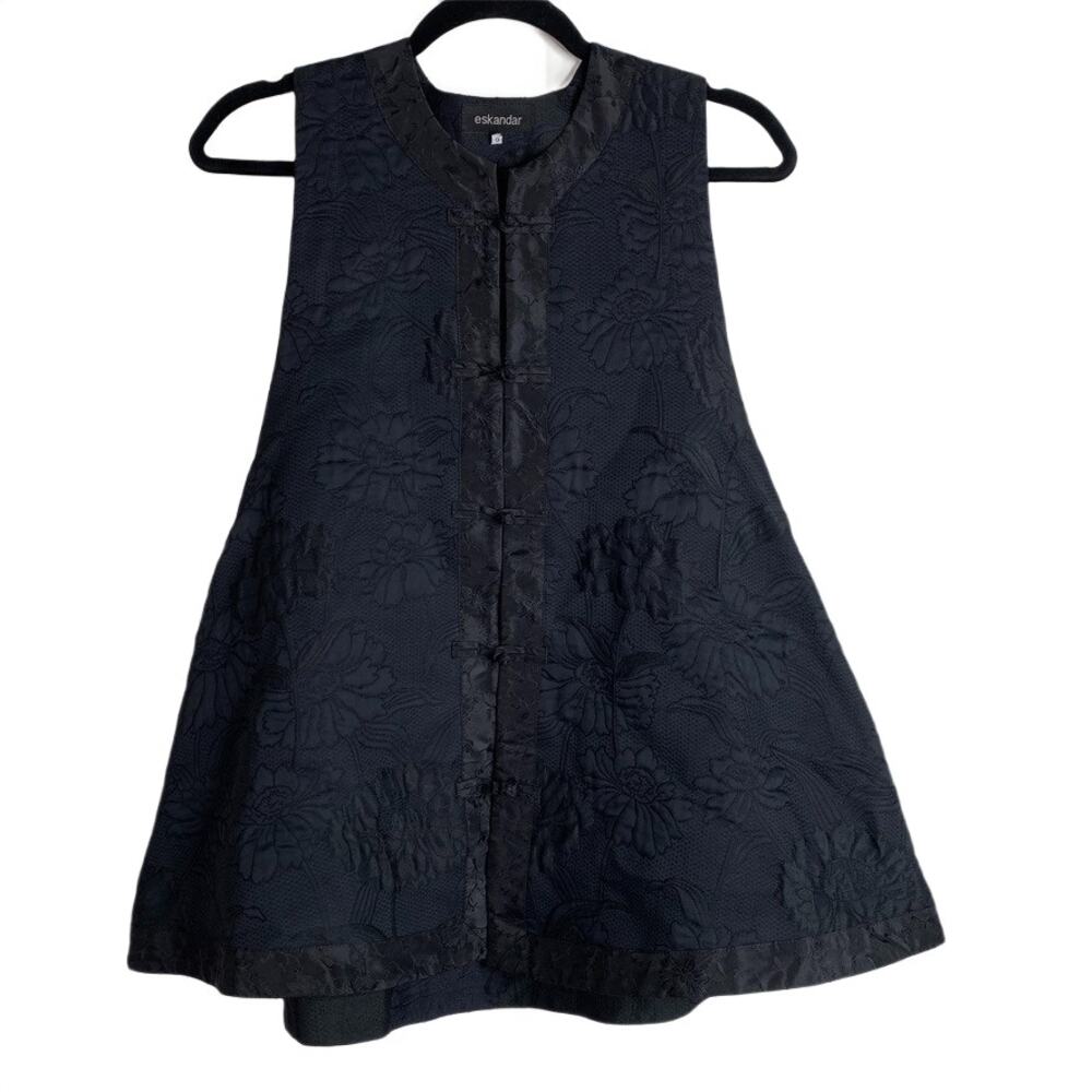 Eskandar Sleeveless A-line Vest Blue Floral Asian Closure Size 0 Wool Blend